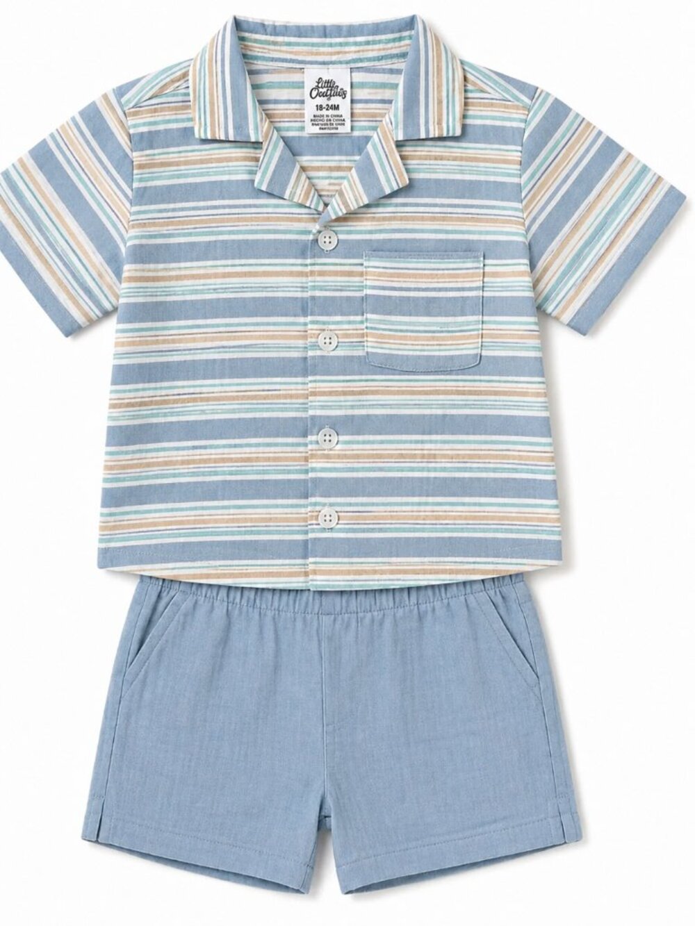 NWT Baby Essentials 2 Piece Toddler Boy Short Set Blue Striped Shirt & Shorts
